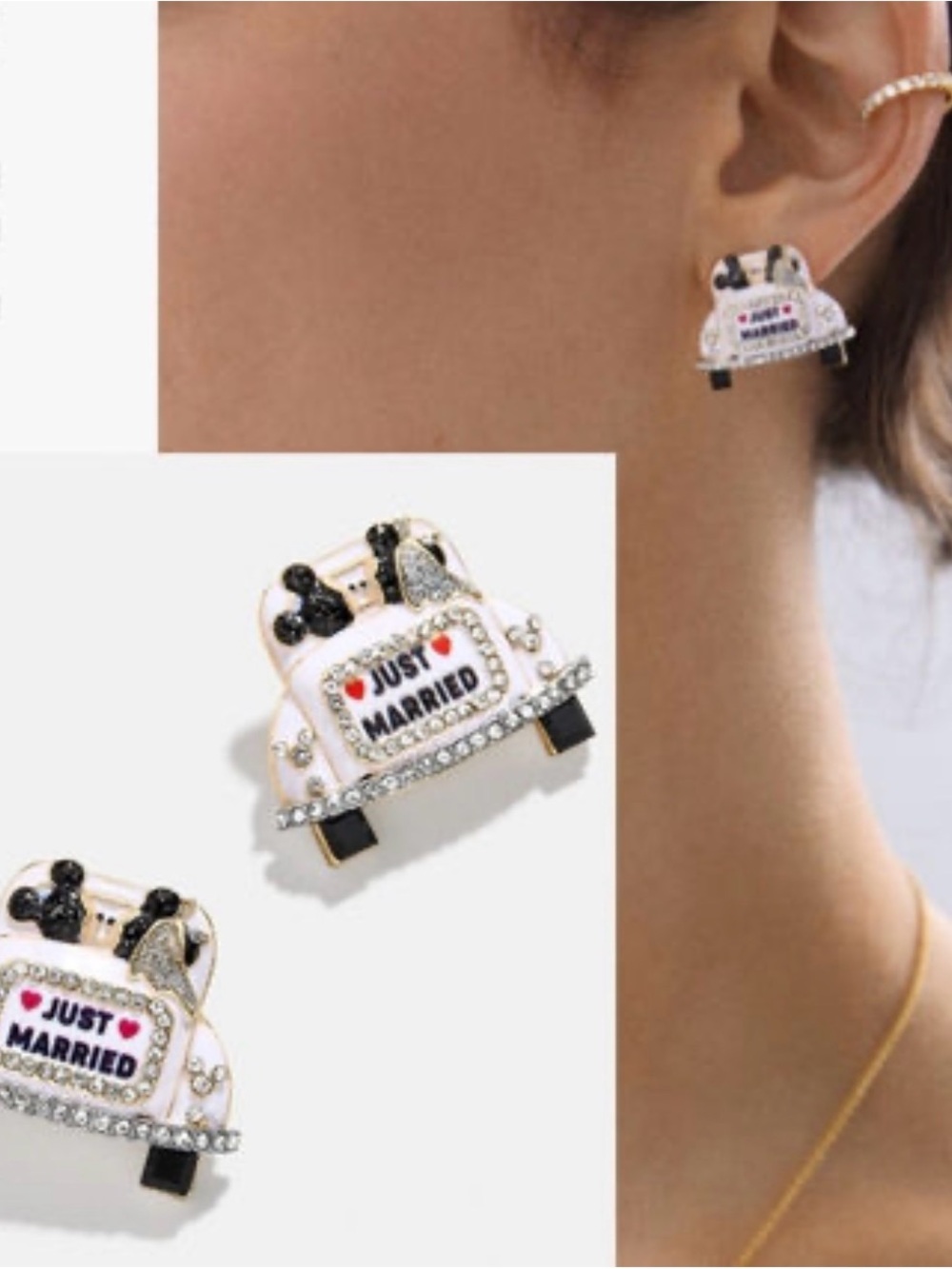 Disney Baublebar Just Married White Rhinestone Car Earrings - Bridal Charm
